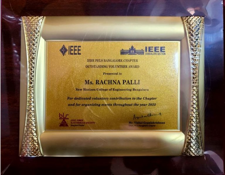 IEEE PELS Outstanding Volunteer Award Shield presented to Ms. Rachna Palli, NHCE