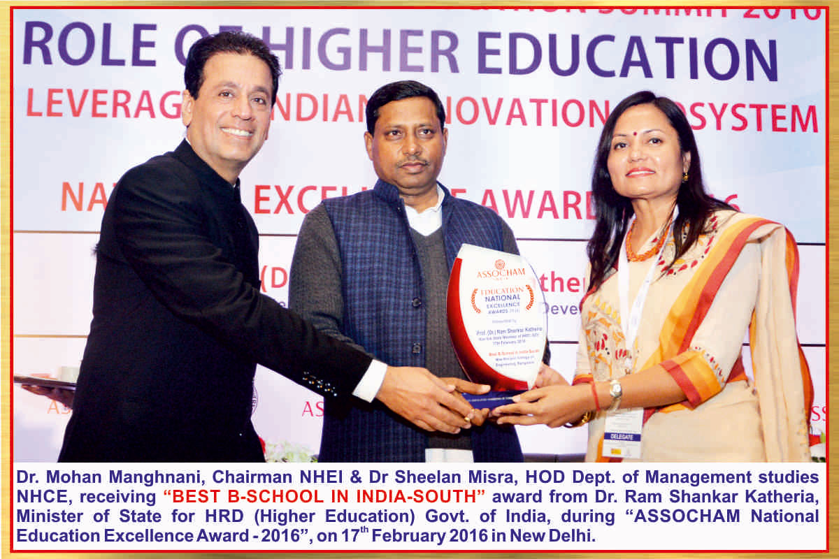 Best B-School in Insia-south award- ASSOCHAM- New Horizon College of Engineering