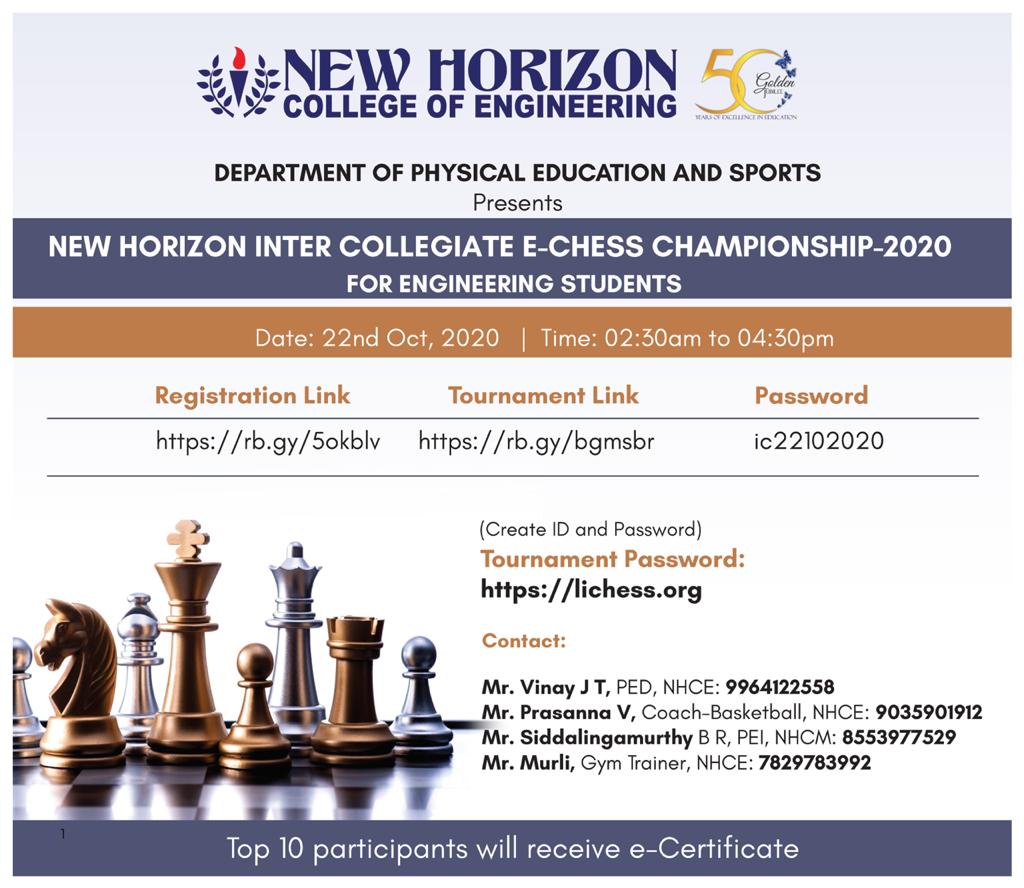 Inter Department Online Chess Tournament-2020 - New Horizon College of  Engineering