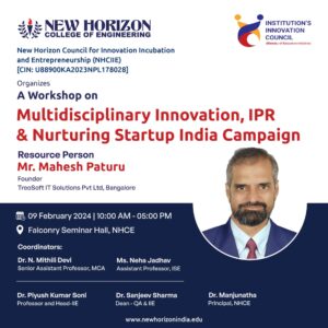 Workshop on Multidisciplinary Innovation, IPR and Nurturing Startup India Campaign